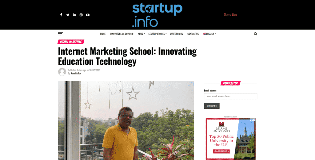 Internet Marketing School featured in Startup.info
